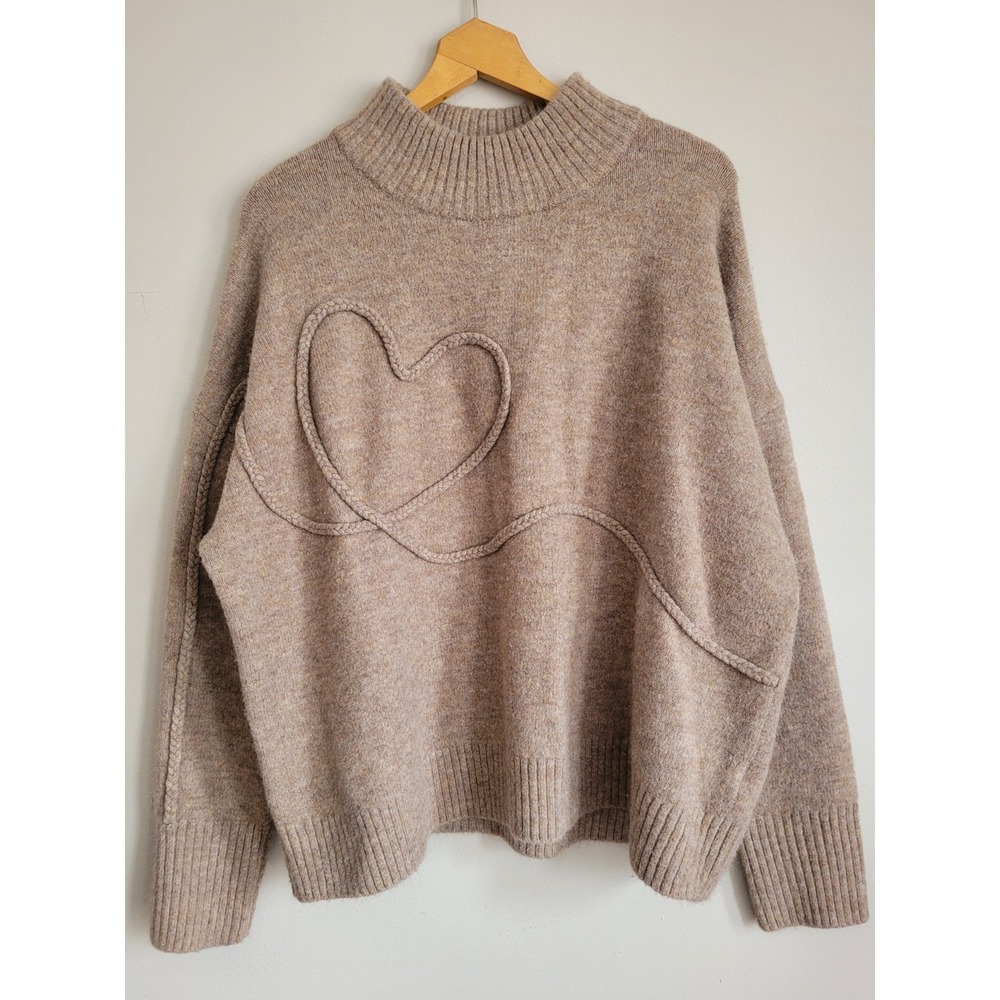 RW&CO. Beige Braided Heart Sweater NWOT XXL Chic Minimalist Horsegirl NWOT